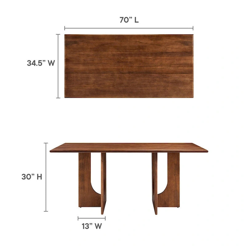 70-Inch Solid Mango Wood Rectangular Dining Table
