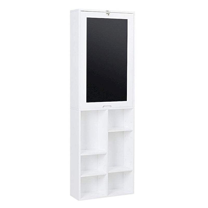 Collapsible Fold-Down Desk with Storage Cabinet & Bottom Shelves, White