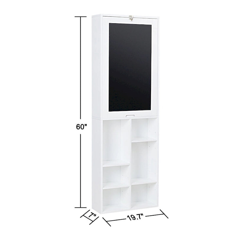Collapsible Fold-Down Desk with Storage Cabinet & Bottom Shelves, White