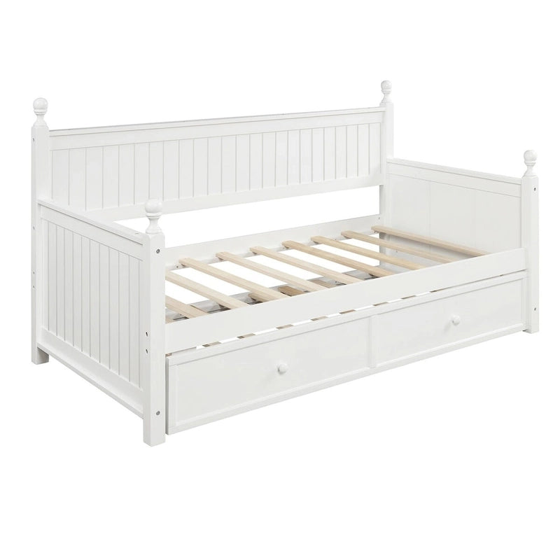 Modern Twin Size Daybed with Trundle & Hidden Storage, White