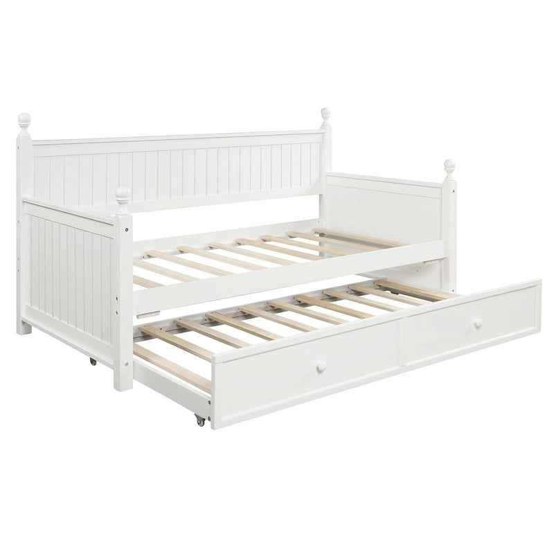 Modern Twin Size Daybed with Trundle & Hidden Storage, White
