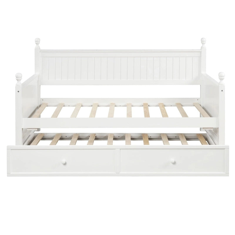 Modern Twin Size Daybed with Trundle & Hidden Storage, White