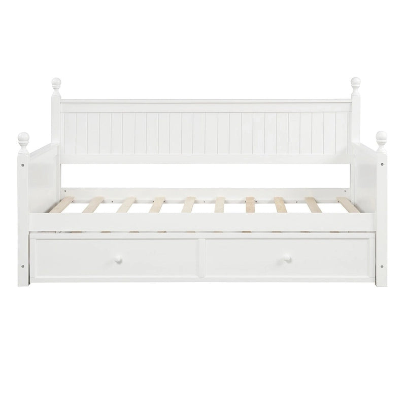 Modern Twin Size Daybed with Trundle & Hidden Storage, White