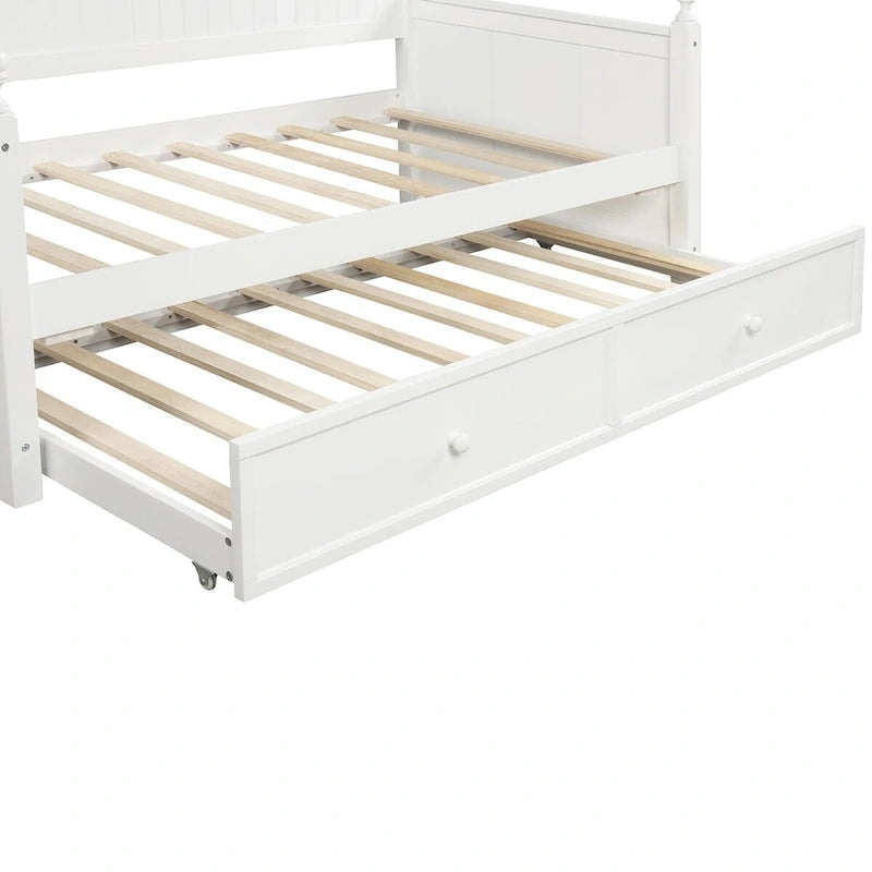 Modern Twin Size Daybed with Trundle & Hidden Storage, White