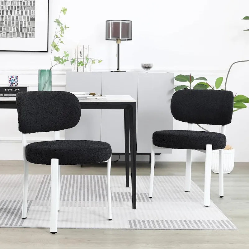 Mid-Century Modern Boucle Dining Chair with White Metal Legs