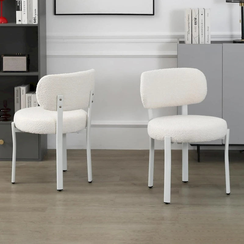 Mid-Century Modern Boucle Dining Chair with White Metal Legs