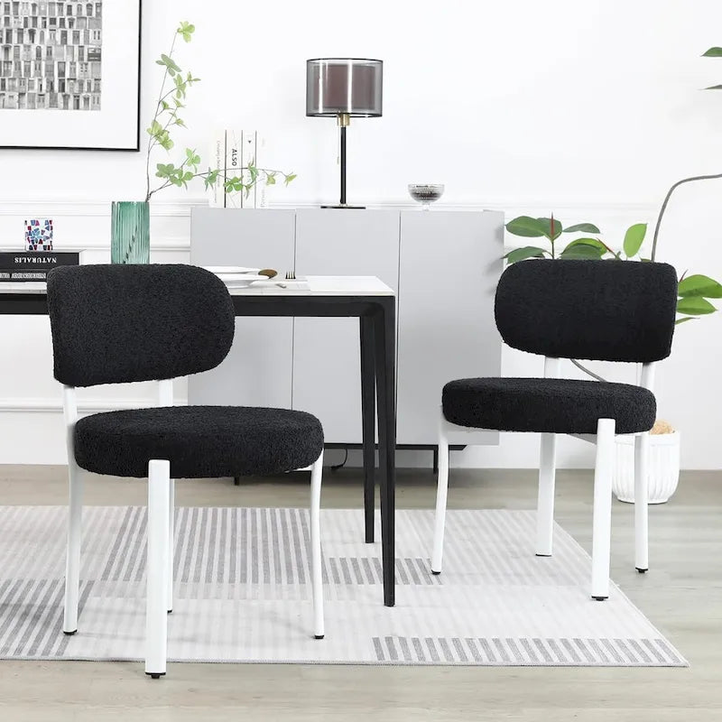 Mid-Century Modern Boucle Dining Chair with White Metal Legs