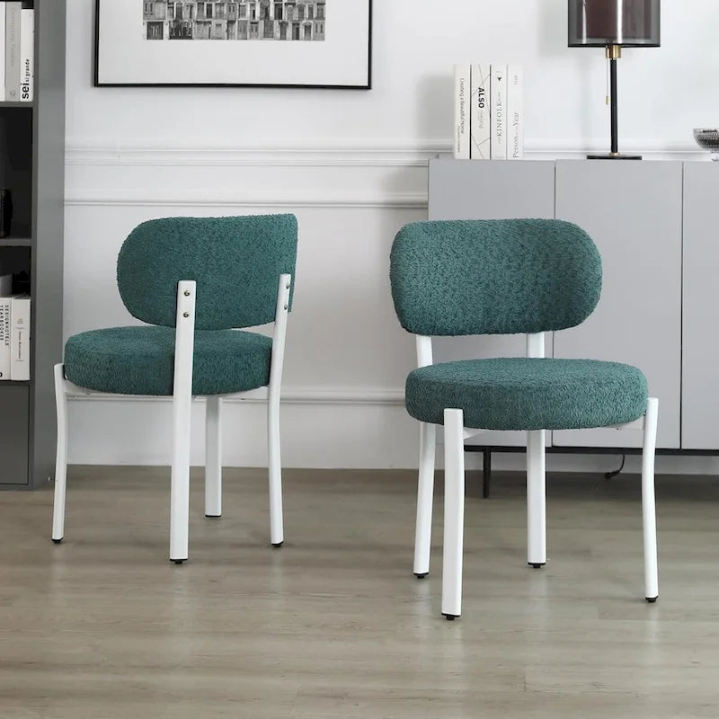 Mid-Century Modern Boucle Dining Chair with White Metal Legs