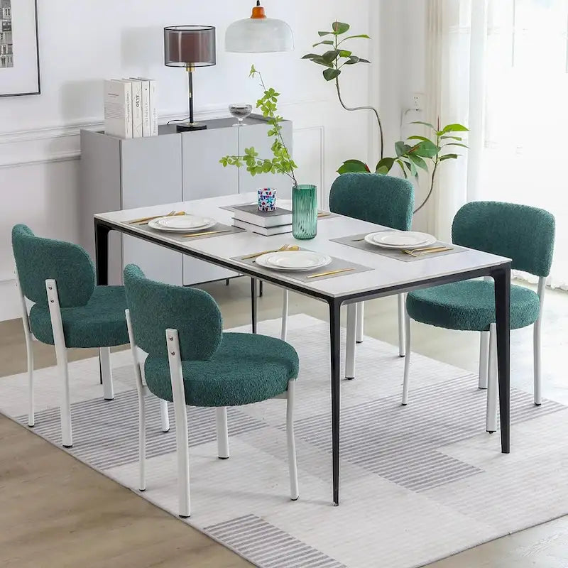 Mid-Century Modern Boucle Dining Chair with White Metal Legs