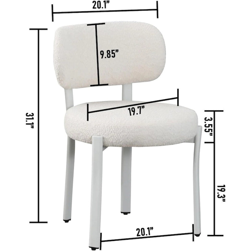 Mid-Century Modern Boucle Dining Chair with White Metal Legs