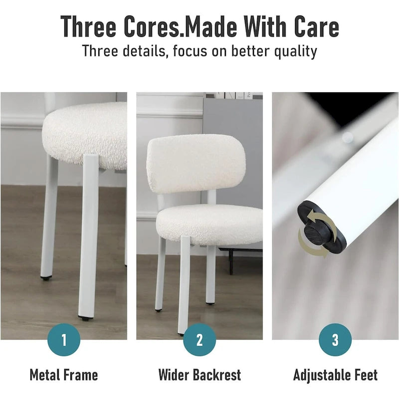 Mid-Century Modern Boucle Dining Chair with White Metal Legs
