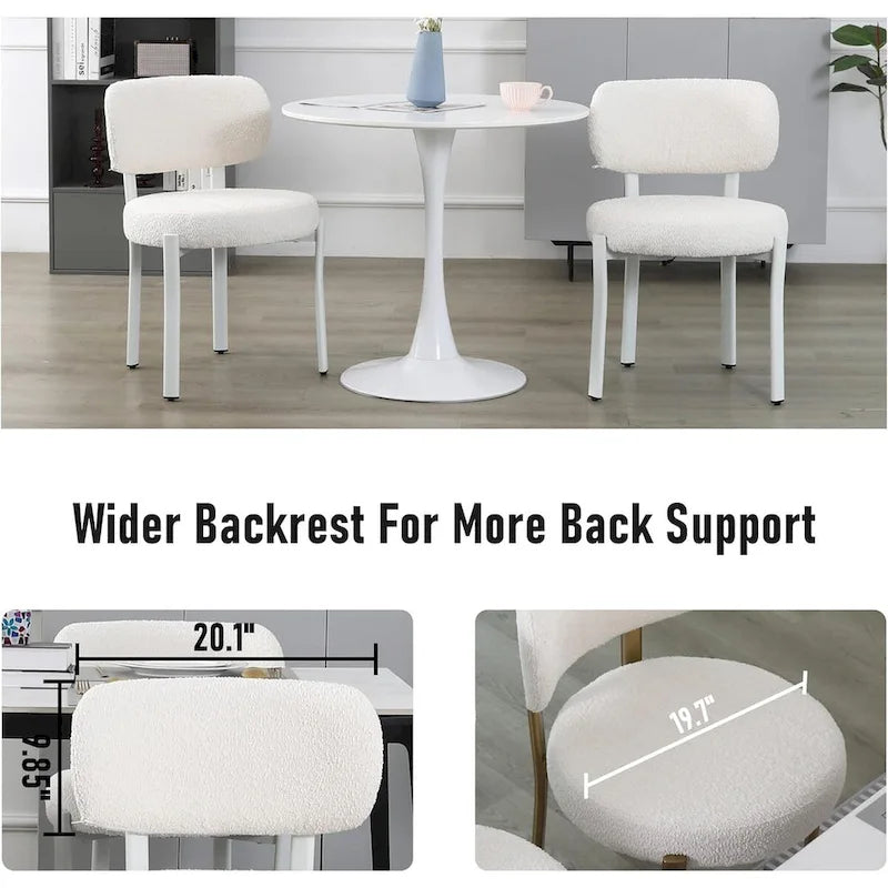 Mid-Century Modern Boucle Dining Chair with White Metal Legs