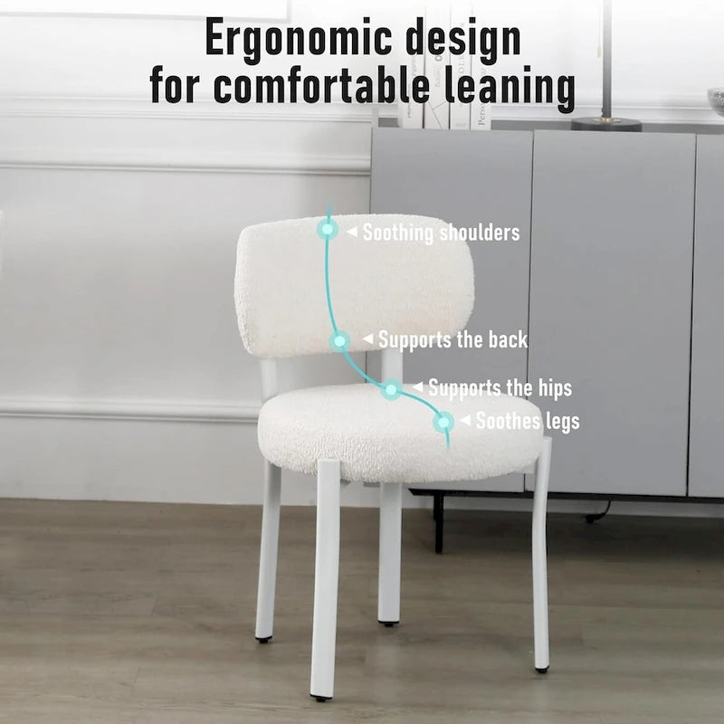 Mid-Century Modern Boucle Dining Chair with White Metal Legs