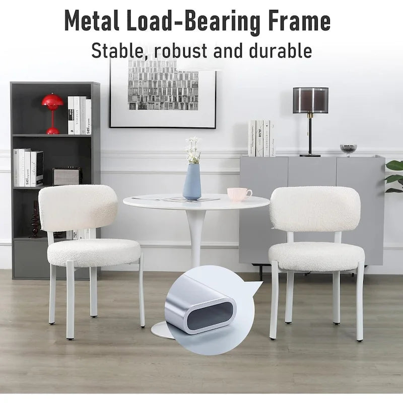 Mid-Century Modern Boucle Dining Chair with White Metal Legs