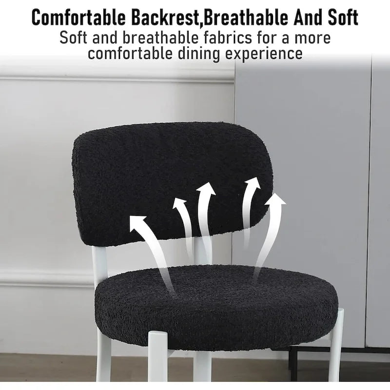 Mid-Century Modern Boucle Dining Chair with White Metal Legs