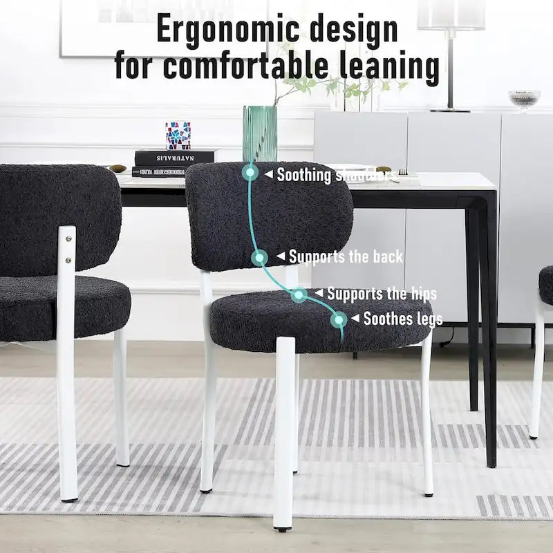 Mid-Century Modern Boucle Dining Chair with White Metal Legs