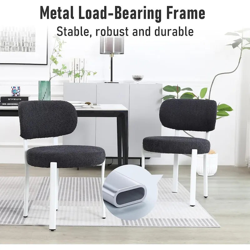 Mid-Century Modern Boucle Dining Chair with White Metal Legs