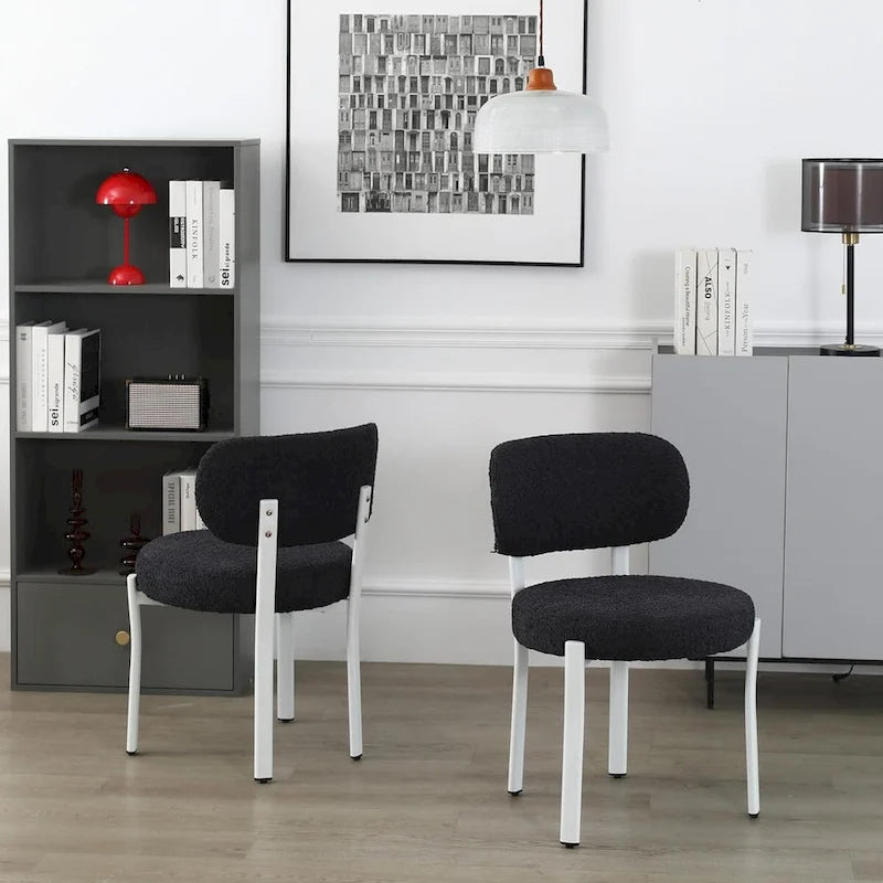 Mid-Century Modern Boucle Dining Chair with White Metal Legs