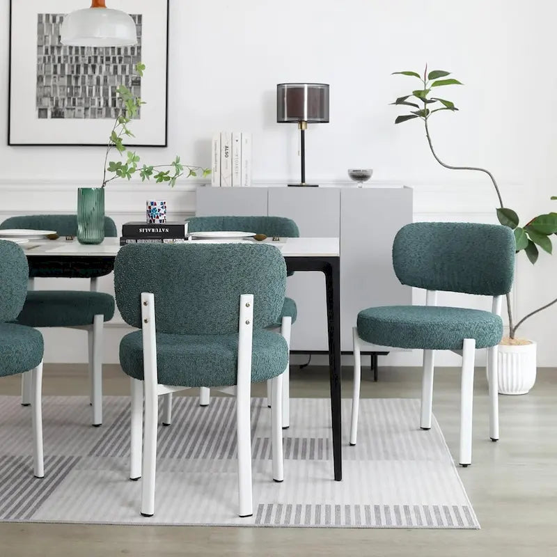 Mid-Century Modern Boucle Dining Chair with White Metal Legs