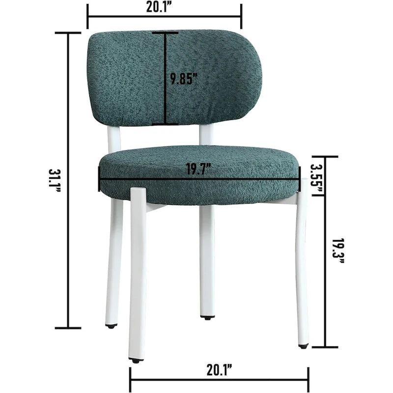 Mid-Century Modern Boucle Dining Chair with White Metal Legs
