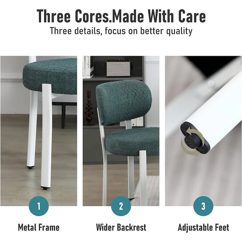 Mid-Century Modern Boucle Dining Chair with White Metal Legs