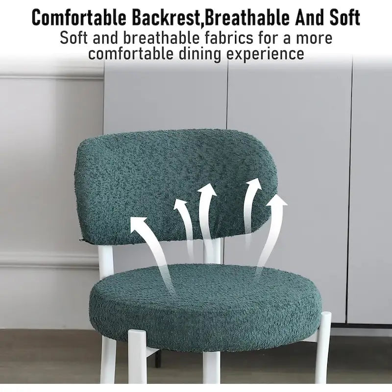Mid-Century Modern Boucle Dining Chair with White Metal Legs