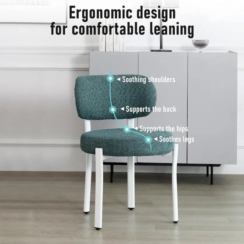 Mid-Century Modern Boucle Dining Chair with White Metal Legs