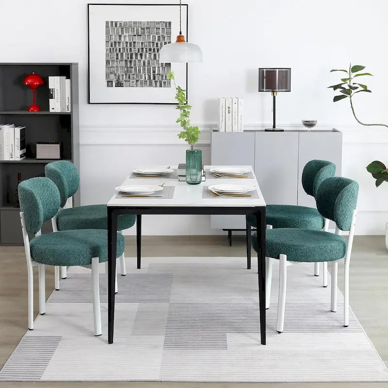 Mid-Century Modern Boucle Dining Chair with White Metal Legs