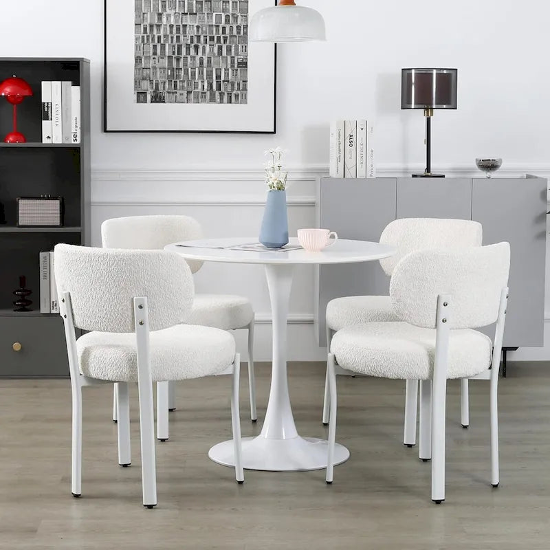 Mid-Century Modern Boucle Dining Chair with White Metal Legs