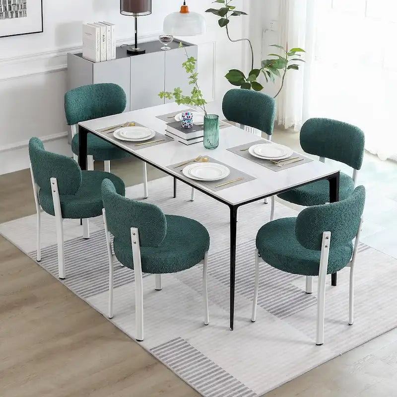 Mid-Century Modern Boucle Dining Chair with White Metal Legs