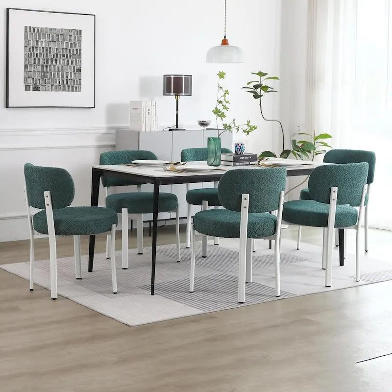 Mid-Century Modern Boucle Dining Chair with White Metal Legs