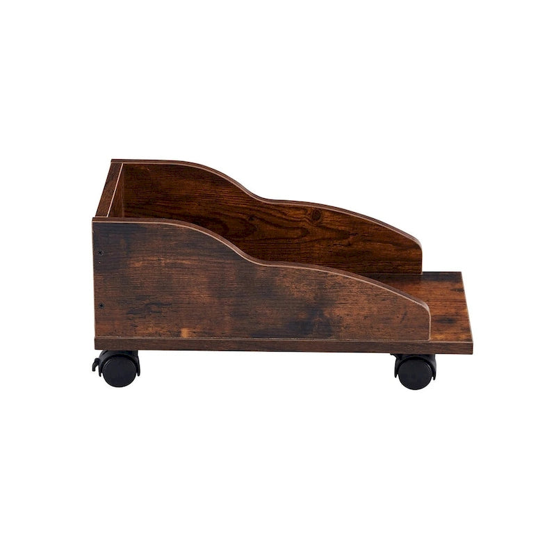 Solid Wood Computer Desk with PC Roller, Storage Shelves, and File Cabinet