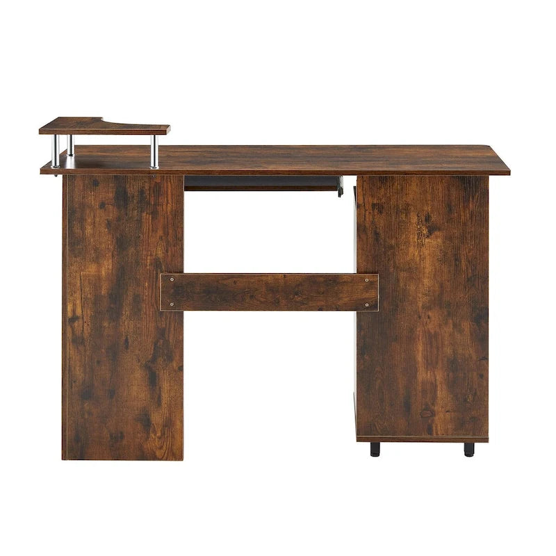 Solid Wood Computer Desk with PC Roller, Storage Shelves, and File Cabinet