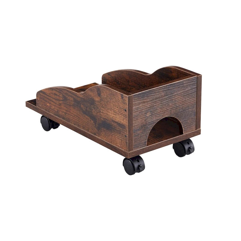 Solid Wood Computer Desk with PC Roller, Storage Shelves, and File Cabinet